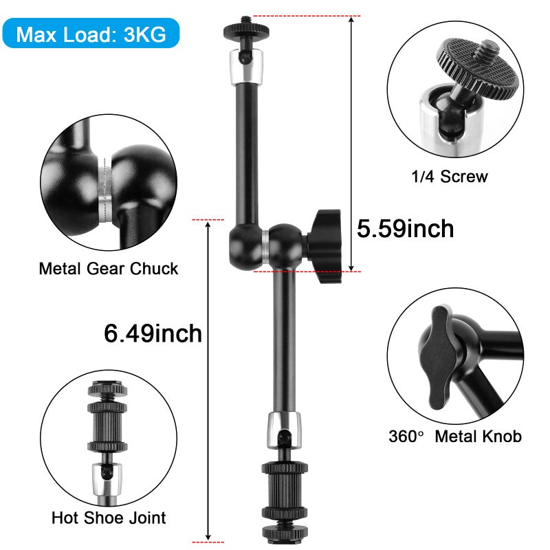 ChromLives Magic Arm Camera Clamp, Adjustable 11" Articulating Arm Camera Mount with Super Clamp W/ 1/4" and 3/8" Thread for DSLR Rig/LCD Monitor/LED Lights/Flash Light - Image 2